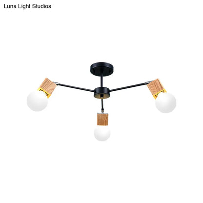 DecorBites™ DecorBites™ Semi Flush Industrial Ceiling Lamp with Wood Accents - 3/5-Light Metal Open Bulb Fixture for Bedroom