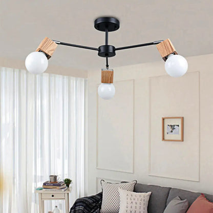 DecorBites™ DecorBites™ Semi Flush Industrial Ceiling Lamp with Wood Accents - 3/5-Light Metal Open Bulb Fixture for Bedroom