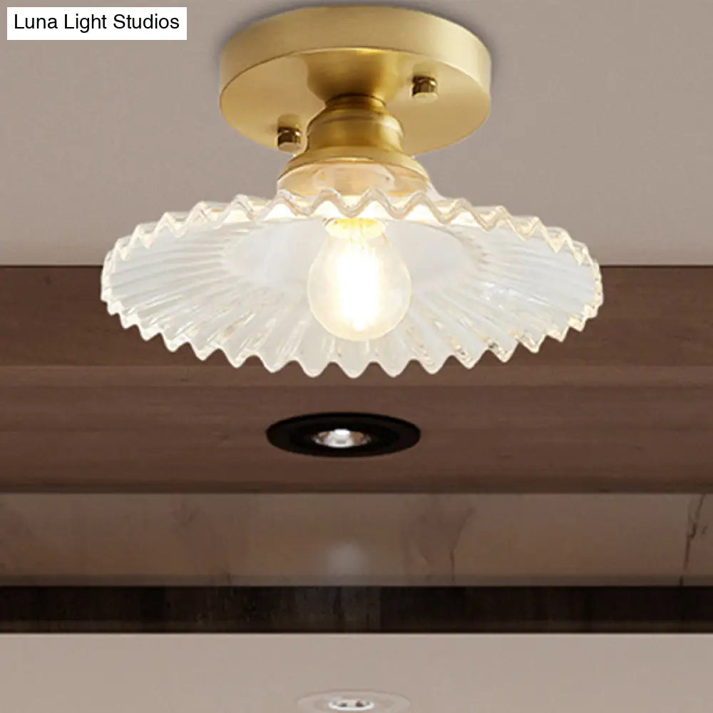 DecorBites™ DecorBites™ Semi-Flush Industrial Ceiling Mount: 1-Light Flared Clear/Green Ribbed Glass for Living Room