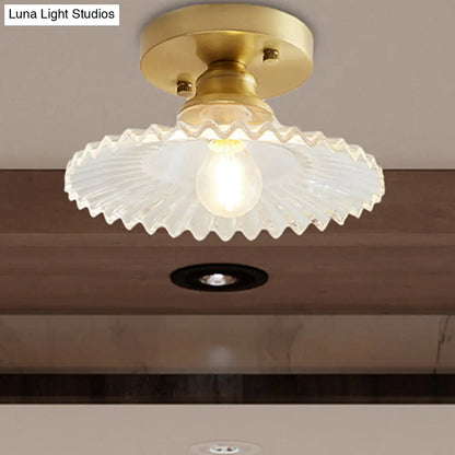 DecorBites™ DecorBites™ Semi-Flush Industrial Ceiling Mount: 1-Light Flared Clear/Green Ribbed Glass for Living Room