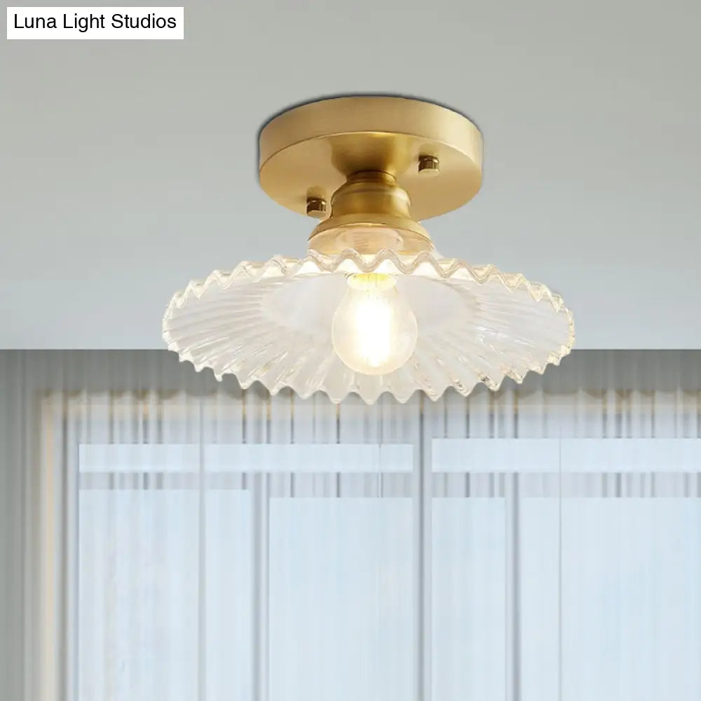 DecorBites™ DecorBites™ Semi-Flush Industrial Ceiling Mount: 1-Light Flared Clear/Green Ribbed Glass for Living Room