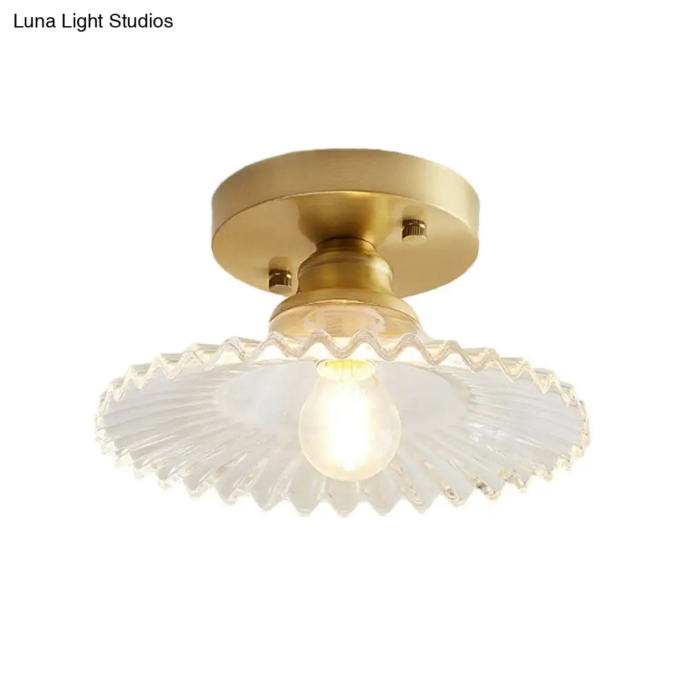 DecorBites™ DecorBites™ Semi-Flush Industrial Ceiling Mount: 1-Light Flared Clear/Green Ribbed Glass for Living Room
