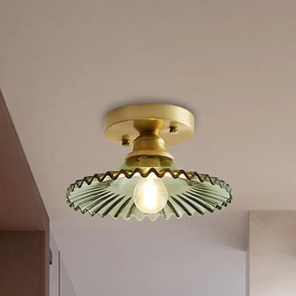 DecorBites™ DecorBites™ Semi-Flush Industrial Ceiling Mount: 1-Light Flared Clear/Green Ribbed Glass for Living Room