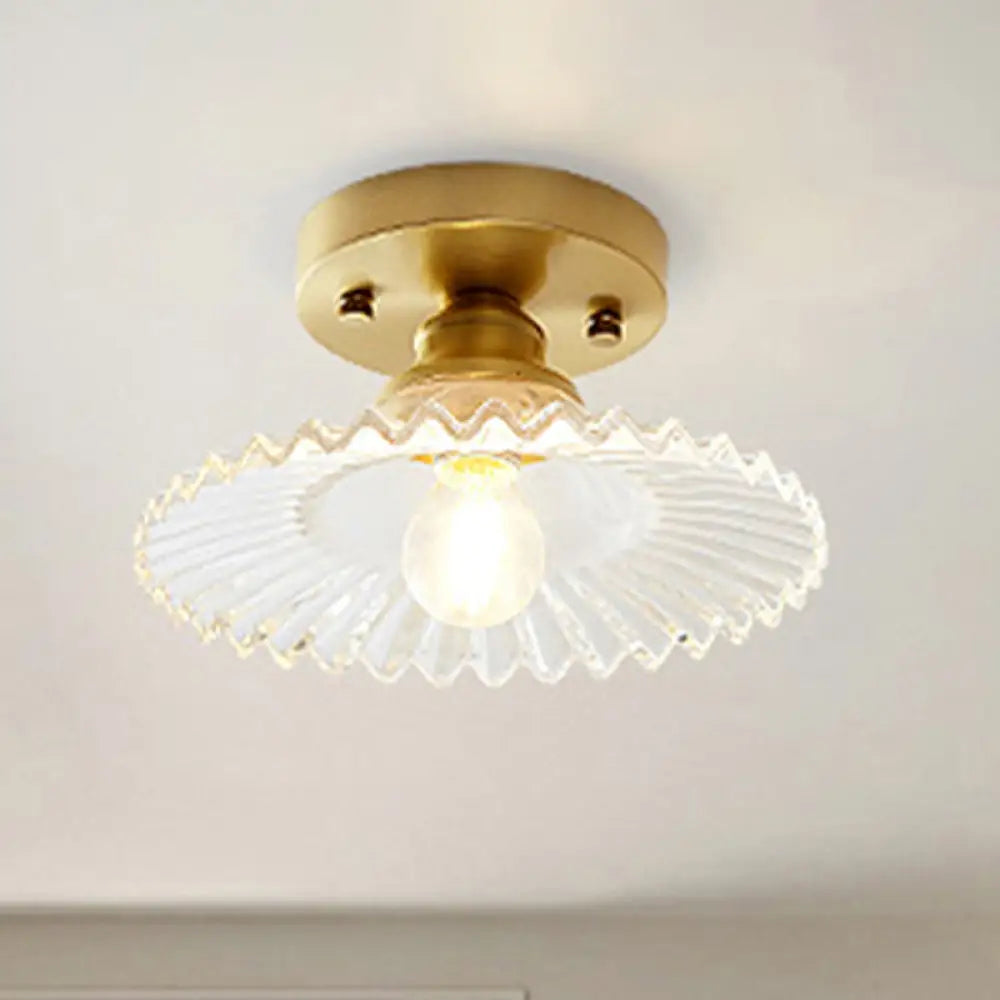 DecorBites™ DecorBites™ Semi-Flush Industrial Ceiling Mount: 1-Light Flared Clear/Green Ribbed Glass for Living Room