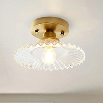 DecorBites™ DecorBites™ Semi-Flush Industrial Ceiling Mount: 1-Light Flared Clear/Green Ribbed Glass for Living Room