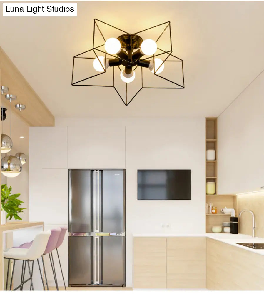 DecorBites™ DecorBites™ Semi Flush Industrial Metal Chandelier for Bedroom - Stylish Ceiling Mount Lighting