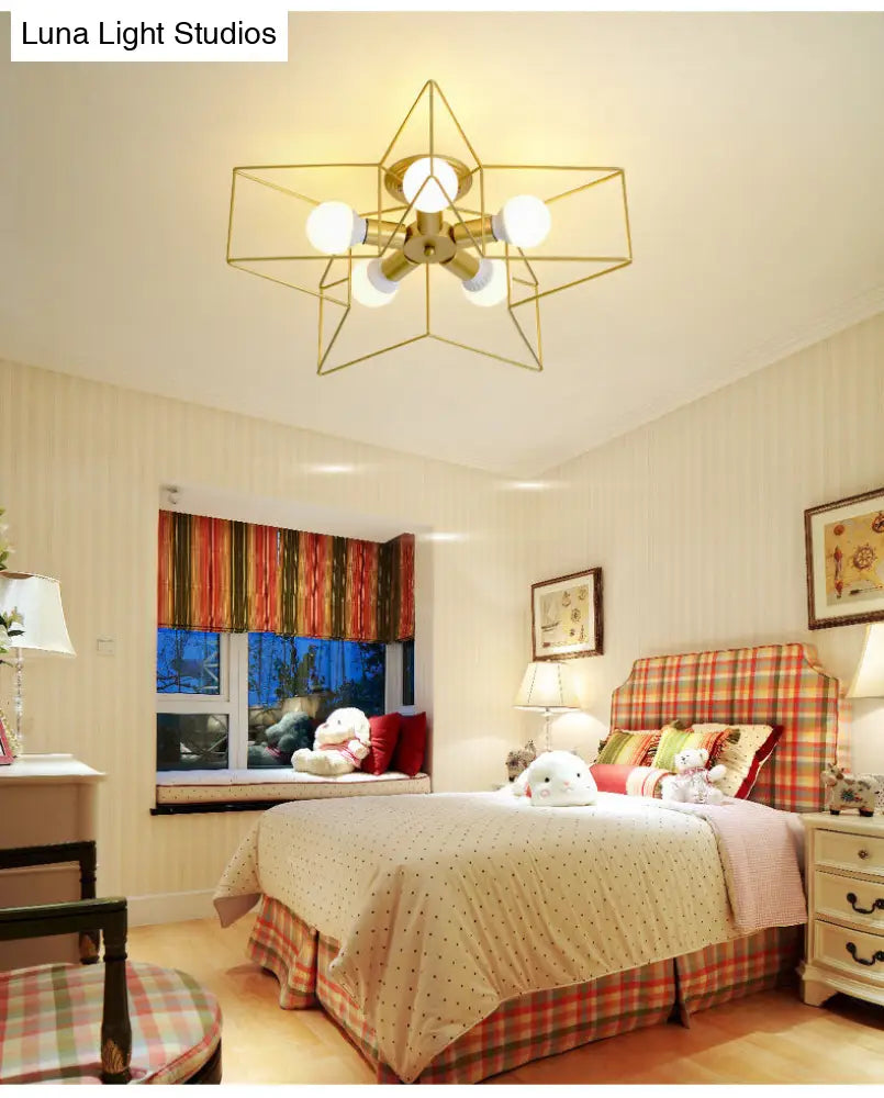 DecorBites™ DecorBites™ Semi Flush Industrial Metal Chandelier for Bedroom - Stylish Ceiling Mount Lighting