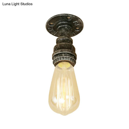 DecorBites™ DecorBites™ Semi Flush Industrial Rustic Ceiling Lamp - Open Bulb Iron Head in Bronze/Antique Brass for Corridors