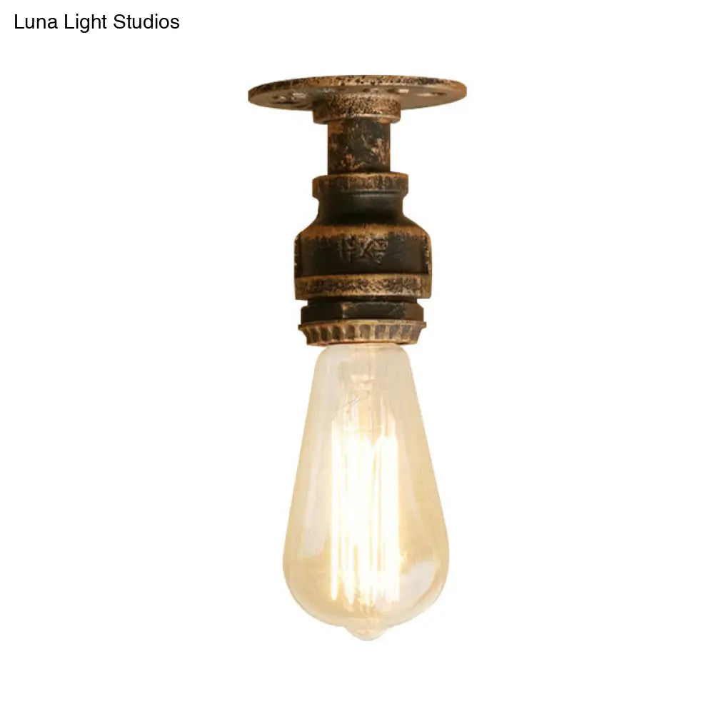 DecorBites™ DecorBites™ Semi Flush Industrial Rustic Ceiling Lamp - Open Bulb Iron Head in Bronze/Antique Brass for Corridors