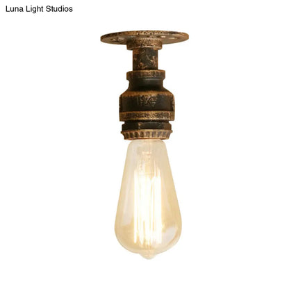DecorBites™ DecorBites™ Semi Flush Industrial Rustic Ceiling Lamp - Open Bulb Iron Head in Bronze/Antique Brass for Corridors