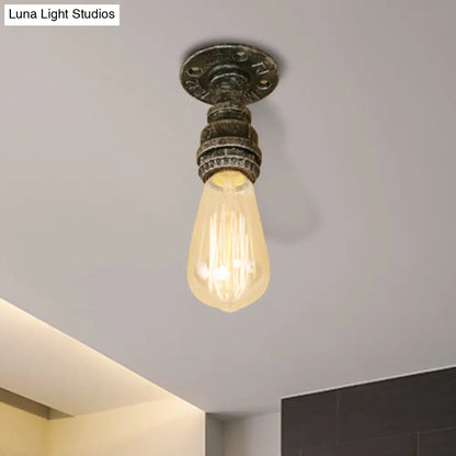 DecorBites™ DecorBites™ Semi Flush Industrial Rustic Ceiling Lamp - Open Bulb Iron Head in Bronze/Antique Brass for Corridors