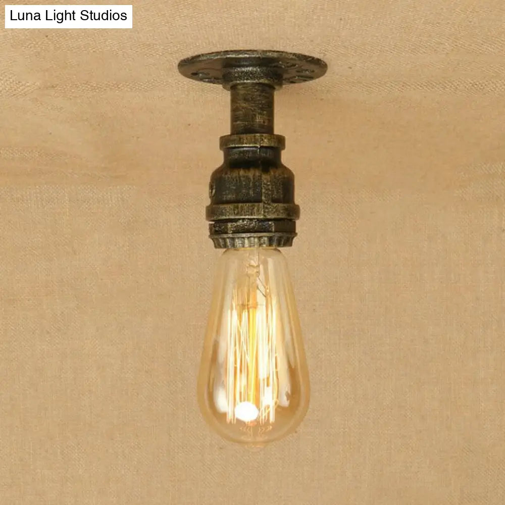 DecorBites™ DecorBites™ Semi Flush Industrial Rustic Ceiling Lamp - Open Bulb Iron Head in Bronze/Antique Brass for Corridors