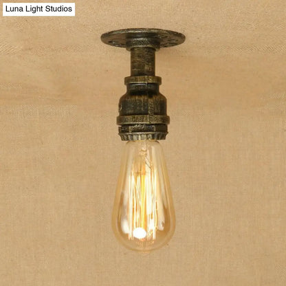 DecorBites™ DecorBites™ Semi Flush Industrial Rustic Ceiling Lamp - Open Bulb Iron Head in Bronze/Antique Brass for Corridors