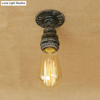 DecorBites™ DecorBites™ Semi Flush Industrial Rustic Ceiling Lamp - Open Bulb Iron Head in Bronze/Antique Brass for Corridors