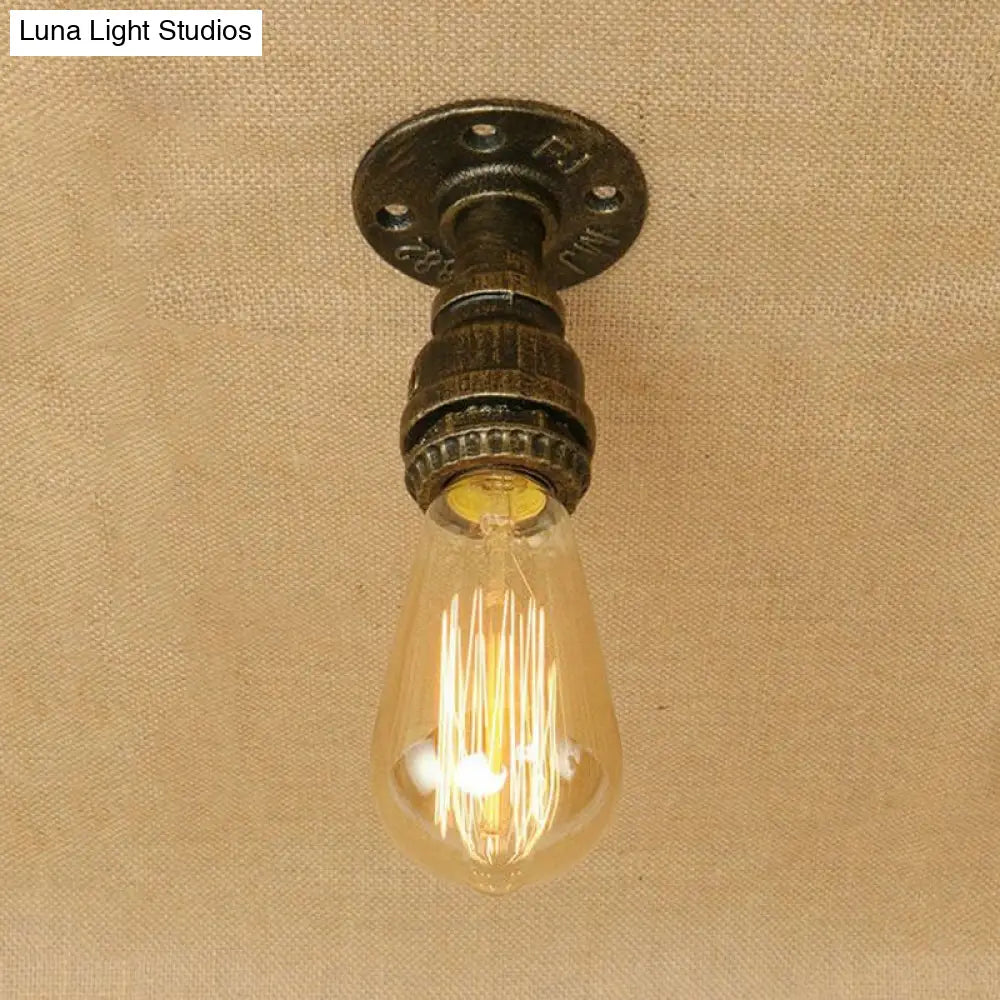DecorBites™ DecorBites™ Semi Flush Industrial Rustic Ceiling Lamp - Open Bulb Iron Head in Bronze/Antique Brass for Corridors