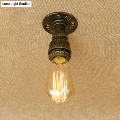 DecorBites™ DecorBites™ Semi Flush Industrial Rustic Ceiling Lamp - Open Bulb Iron Head in Bronze/Antique Brass for Corridors