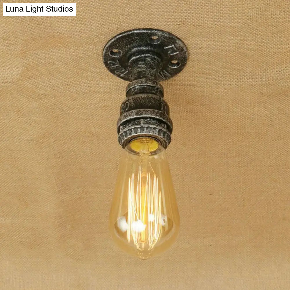 DecorBites™ DecorBites™ Semi Flush Industrial Rustic Ceiling Lamp - Open Bulb Iron Head in Bronze/Antique Brass for Corridors