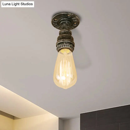 DecorBites™ DecorBites™ Semi Flush Industrial Rustic Ceiling Lamp - Open Bulb Iron Head in Bronze/Antique Brass for Corridors