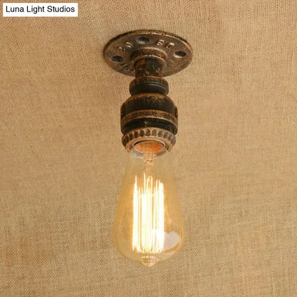 DecorBites™ DecorBites™ Semi Flush Industrial Rustic Ceiling Lamp - Open Bulb Iron Head in Bronze/Antique Brass for Corridors