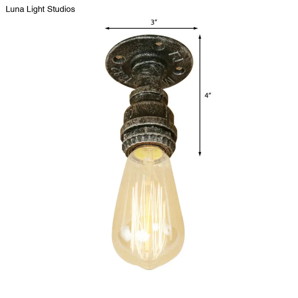 DecorBites™ DecorBites™ Semi Flush Industrial Rustic Ceiling Lamp - Open Bulb Iron Head in Bronze/Antique Brass for Corridors