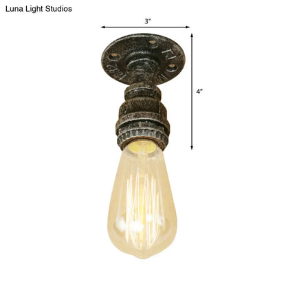 DecorBites™ DecorBites™ Semi Flush Industrial Rustic Ceiling Lamp - Open Bulb Iron Head in Bronze/Antique Brass for Corridors