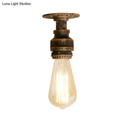 DecorBites™ DecorBites™ Semi Flush Industrial Rustic Ceiling Lamp - Open Bulb Iron Head in Bronze/Antique Brass for Corridors