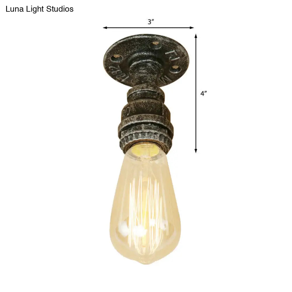 DecorBites™ DecorBites™ Semi Flush Industrial Rustic Ceiling Lamp - Open Bulb Iron Head in Bronze/Antique Brass for Corridors