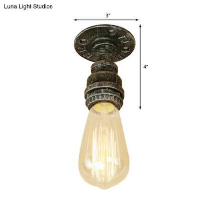 DecorBites™ DecorBites™ Semi Flush Industrial Rustic Ceiling Lamp - Open Bulb Iron Head in Bronze/Antique Brass for Corridors