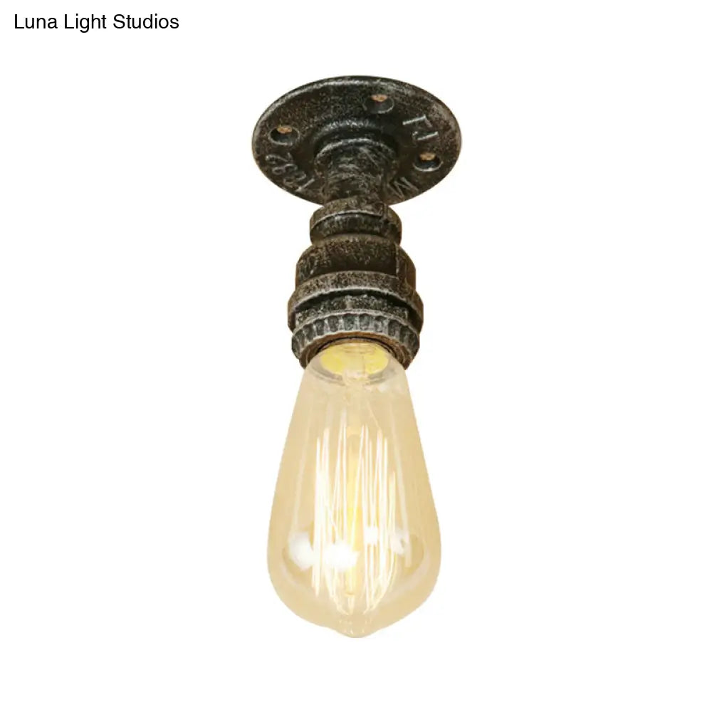 DecorBites™ DecorBites™ Semi Flush Industrial Rustic Ceiling Lamp - Open Bulb Iron Head in Bronze/Antique Brass for Corridors