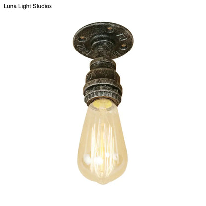 DecorBites™ DecorBites™ Semi Flush Industrial Rustic Ceiling Lamp - Open Bulb Iron Head in Bronze/Antique Brass for Corridors