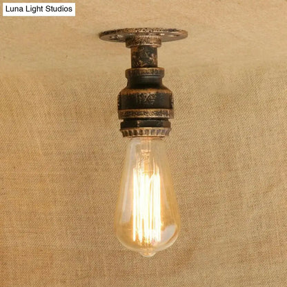 DecorBites™ DecorBites™ Semi Flush Industrial Rustic Ceiling Lamp - Open Bulb Iron Head in Bronze/Antique Brass for Corridors