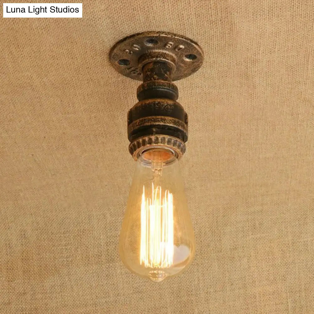 DecorBites™ DecorBites™ Semi Flush Industrial Rustic Ceiling Lamp - Open Bulb Iron Head in Bronze/Antique Brass for Corridors