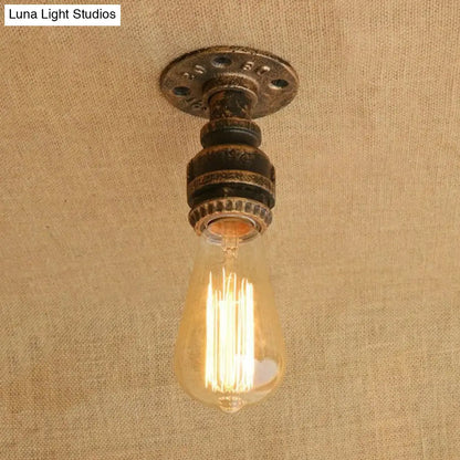 DecorBites™ DecorBites™ Semi Flush Industrial Rustic Ceiling Lamp - Open Bulb Iron Head in Bronze/Antique Brass for Corridors