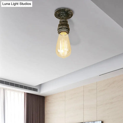 DecorBites™ DecorBites™ Semi Flush Industrial Rustic Ceiling Lamp - Open Bulb Iron Head in Bronze/Antique Brass for Corridors