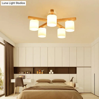 DecorBites™ DecorBites™ Semi Flush Japanese Cream Glass Ceiling Mount Chandelier - Wood Finish