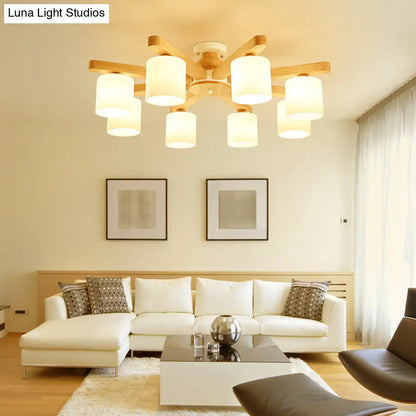 DecorBites™ DecorBites™ Semi Flush Japanese Cream Glass Ceiling Mount Chandelier - Wood Finish