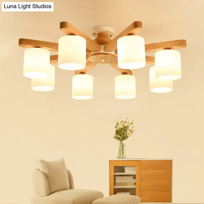 DecorBites™ DecorBites™ Semi Flush Japanese Cream Glass Ceiling Mount Chandelier - Wood Finish