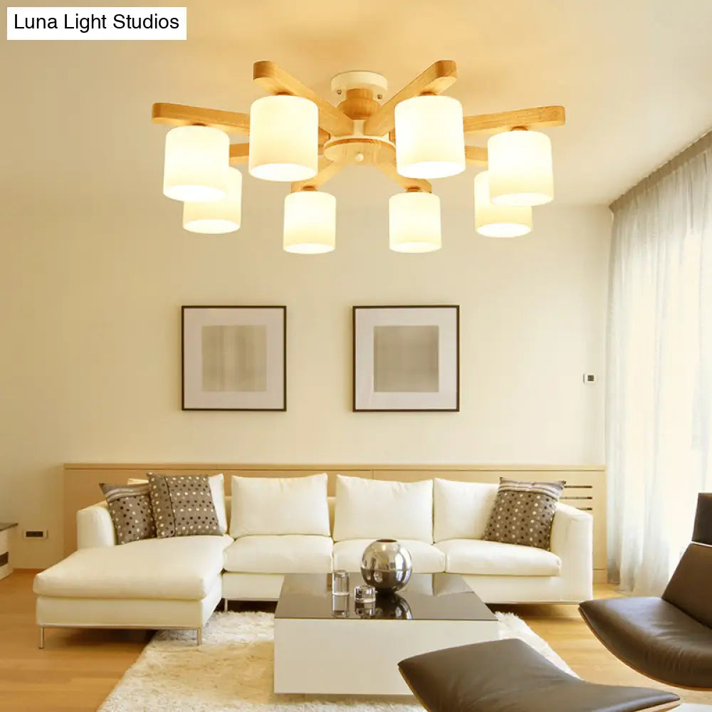 DecorBites™ DecorBites™ Semi Flush Japanese Cream Glass Ceiling Mount Chandelier - Wood Finish