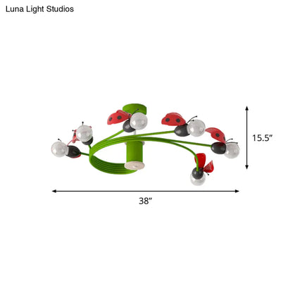 DecorBites™ DecorBites™ Semi Flush Kids 6-Light Metal Ceiling Lighting Fixture - Green Twisted Vine Design with Butterfly Detail
