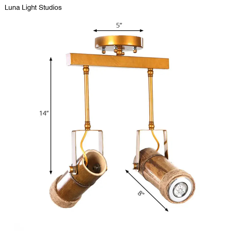 DecorBites™ DecorBites™ Semi Flush Lodge Light: Stylish Wood, Metal, and Bamboo Adjustable Ceiling Fixture for Restaurants - 1/2/3-Light Tube