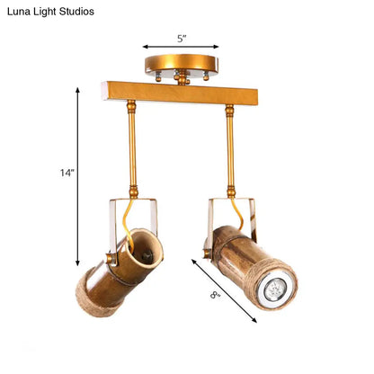 DecorBites™ DecorBites™ Semi Flush Lodge Light: Stylish Wood, Metal, and Bamboo Adjustable Ceiling Fixture for Restaurants - 1/2/3-Light Tube