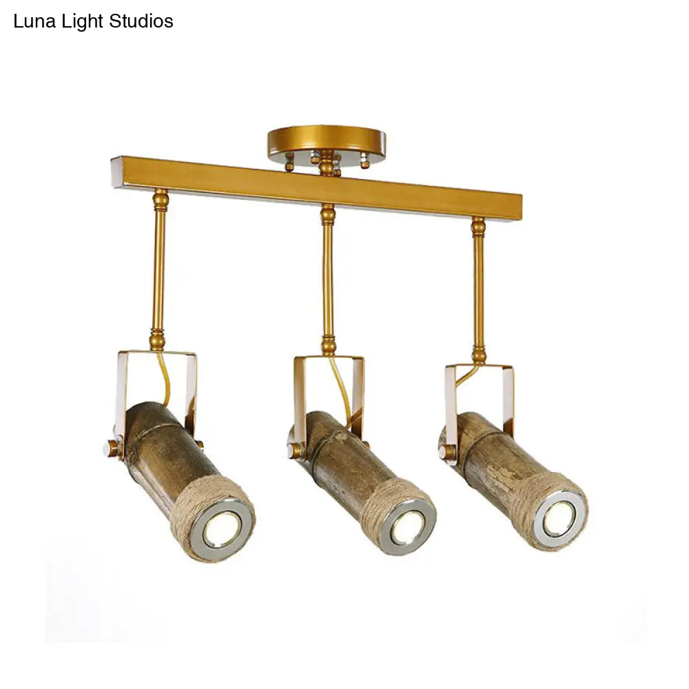 DecorBites™ DecorBites™ Semi Flush Lodge Light: Stylish Wood, Metal, and Bamboo Adjustable Ceiling Fixture for Restaurants - 1/2/3-Light Tube