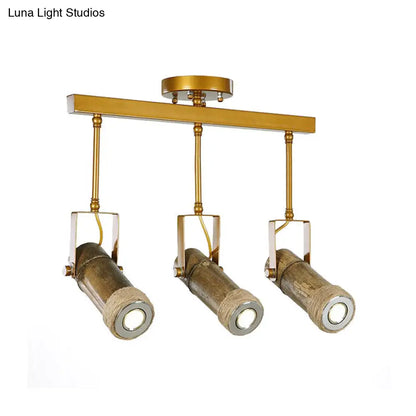 DecorBites™ DecorBites™ Semi Flush Lodge Light: Stylish Wood, Metal, and Bamboo Adjustable Ceiling Fixture for Restaurants - 1/2/3-Light Tube