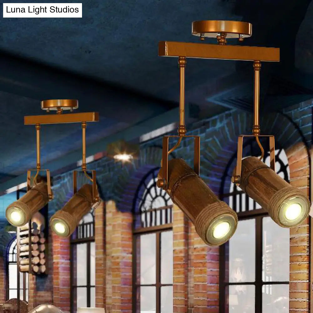 DecorBites™ DecorBites™ Semi Flush Lodge Light: Stylish Wood, Metal, and Bamboo Adjustable Ceiling Fixture for Restaurants - 1/2/3-Light Tube