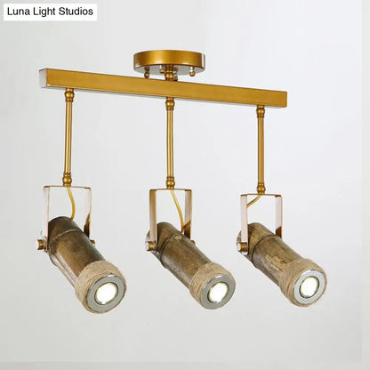 DecorBites™ DecorBites™ Semi Flush Lodge Light: Stylish Wood, Metal, and Bamboo Adjustable Ceiling Fixture for Restaurants - 1/2/3-Light Tube