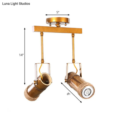 DecorBites™ DecorBites™ Semi Flush Lodge Light: Stylish Wood, Metal, and Bamboo Adjustable Ceiling Fixture for Restaurants - 1/2/3-Light Tube