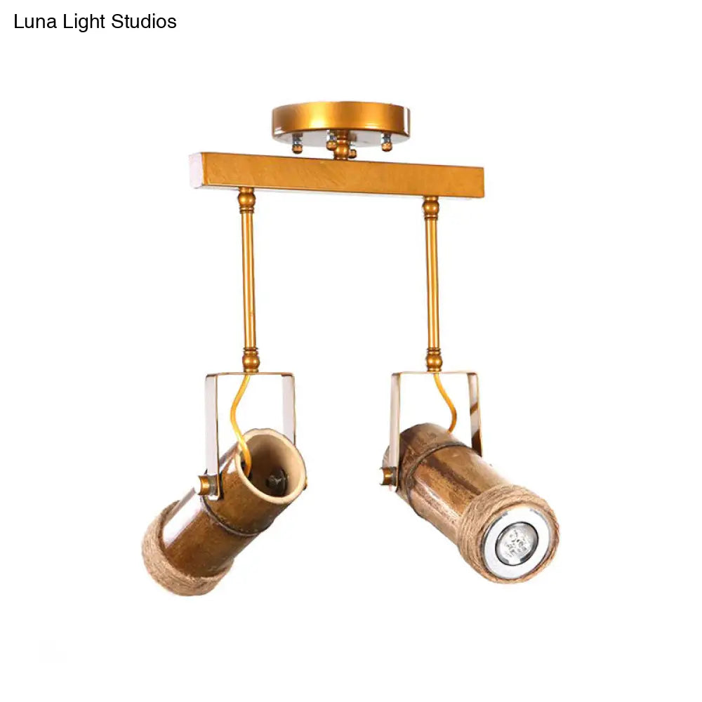 DecorBites™ DecorBites™ Semi Flush Lodge Light: Stylish Wood, Metal, and Bamboo Adjustable Ceiling Fixture for Restaurants - 1/2/3-Light Tube