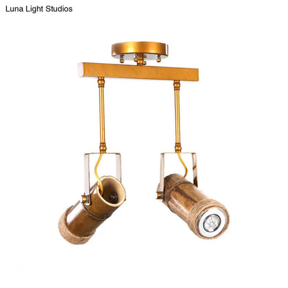 DecorBites™ DecorBites™ Semi Flush Lodge Light: Stylish Wood, Metal, and Bamboo Adjustable Ceiling Fixture for Restaurants - 1/2/3-Light Tube