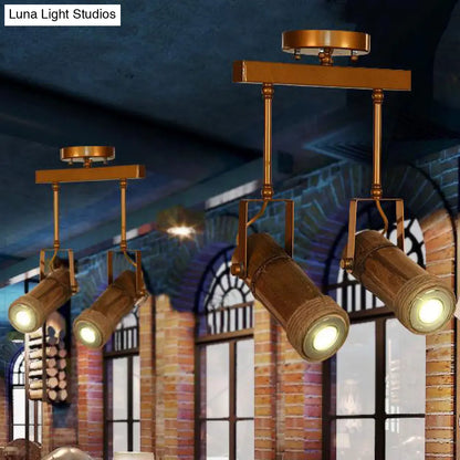 DecorBites™ DecorBites™ Semi Flush Lodge Light: Stylish Wood, Metal, and Bamboo Adjustable Ceiling Fixture for Restaurants - 1/2/3-Light Tube
