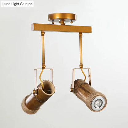 DecorBites™ DecorBites™ Semi Flush Lodge Light: Stylish Wood, Metal, and Bamboo Adjustable Ceiling Fixture for Restaurants - 1/2/3-Light Tube